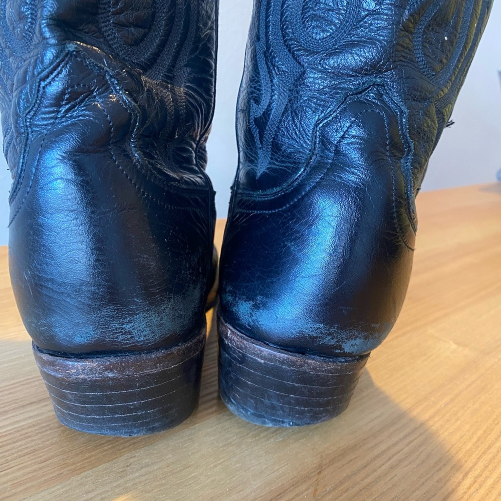 (SOLD) Vintage WIDE Lucchese Black Leather Mid-calf cowboy boots - Picture 5 of 9